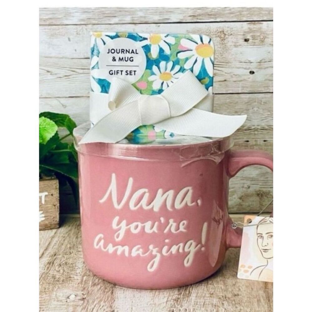 NWT Gorgeous ￼Casey Kimmel Pink “Nana You’re amazing” Mug & Journal Gift Set